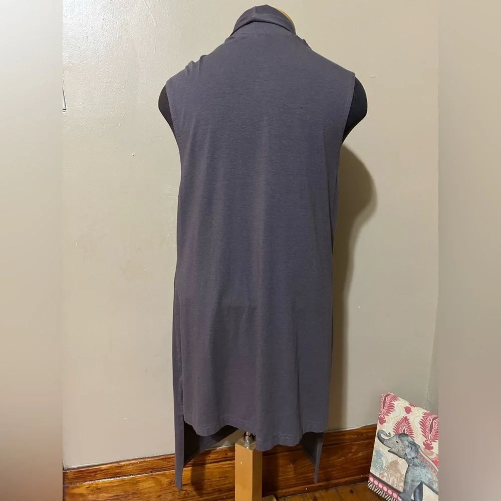 Bryn Walker Taupe Jersey High Low Open Draped Sleeveless‎ Cardigan Bamboo Sz L